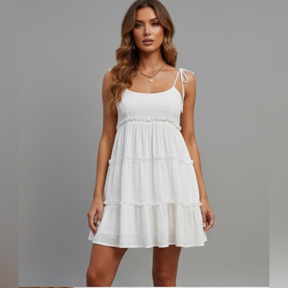 White Swiss Dot Frill Trim Cami Dress